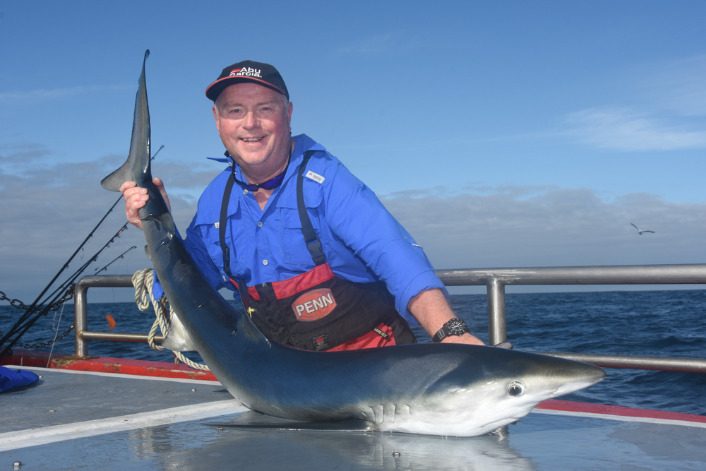Mike Thrussell with a Blue Shark